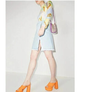 NWT Paco Rabanne Asymmetric Button Front Denim Skirt Size 12